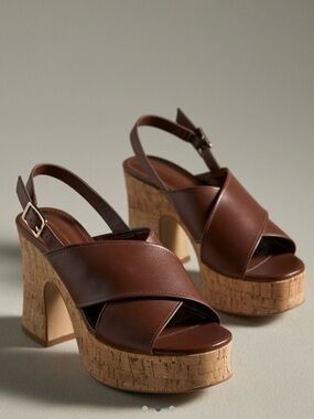 Anthropologie Cross-Strap Woven Platform Sandals US 8-8.5
